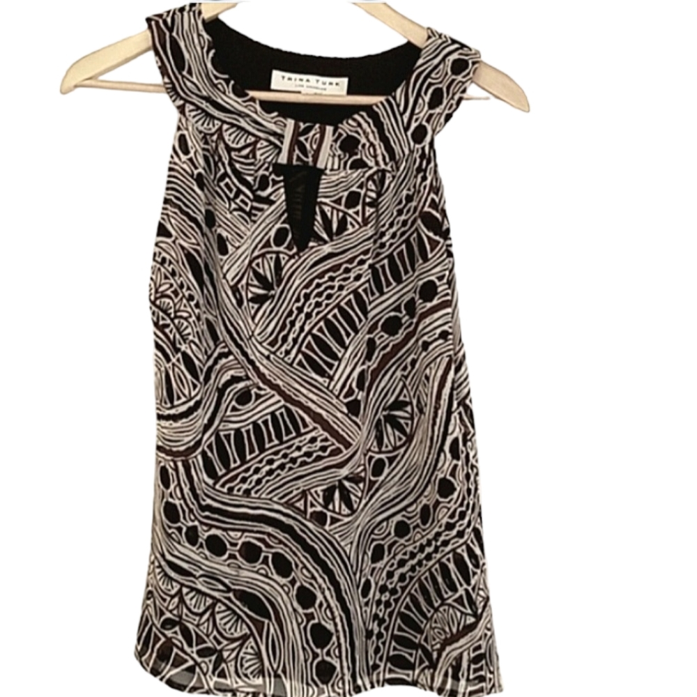 Trina Turk silk brown black top blouse XS